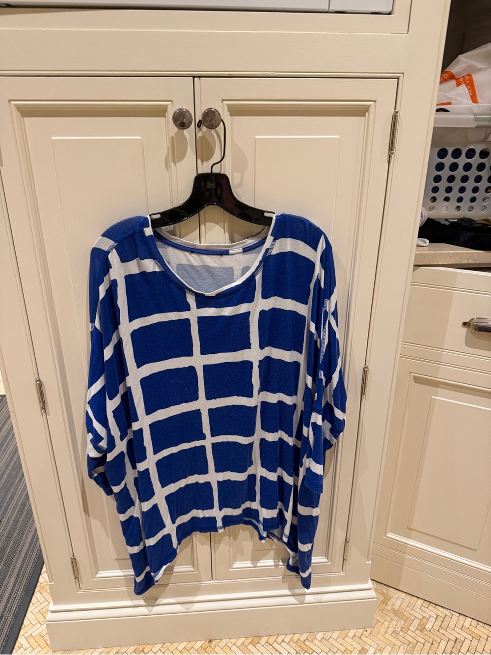 Relaxed Blue Windowpane Grid Women's Top
